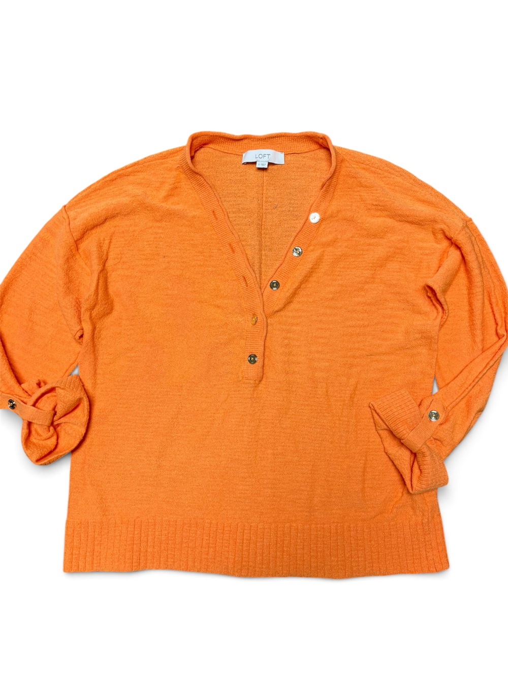 LOFT Orange V-Neck Button Pullover